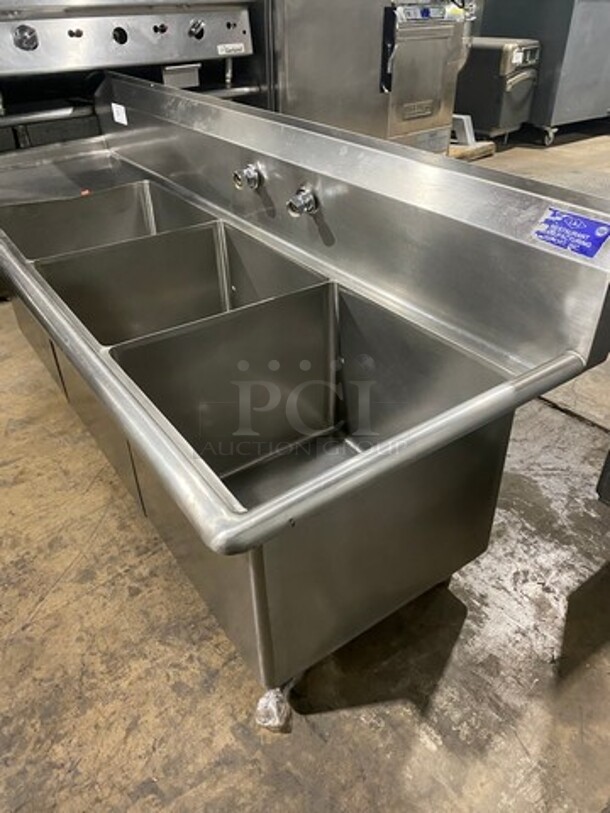 L & J Commercial 3 Compartment Dish Washing Sink! With Single Side Drain Board! With Back Splash! With Jet Assembly Spray! All Stainless Steel! - Image 2 of 10