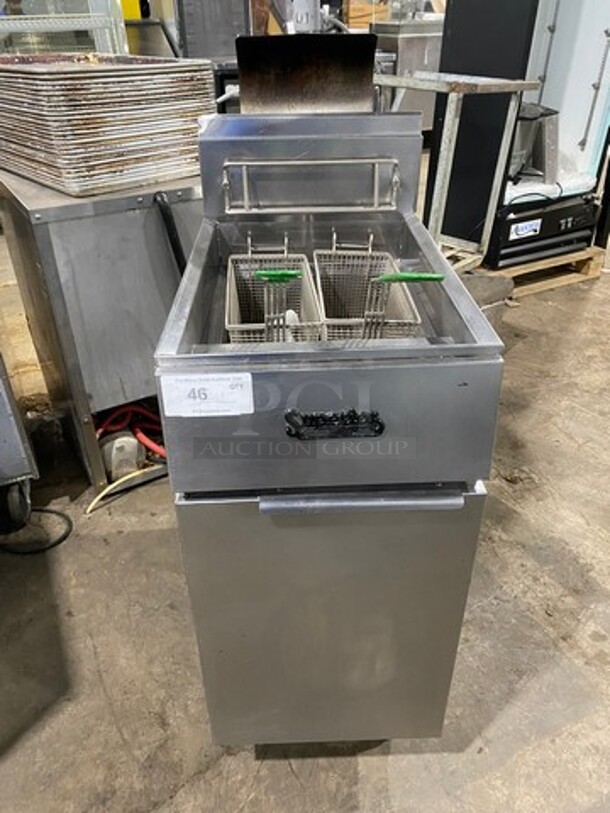 Frymaster Commercial Natural Gas Powered Deep Fat Fryer! All Stainless Steel! On Legs! WORKING WHEN REMOVED! Model: GF14SD SN: 0704FM0279!