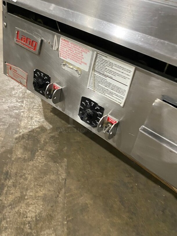 WOW! Lang Commercial Countertop Natural Gas Powered Flat Top Griddle With Clamshell Flat Hood Press! With Thermostatic Controls! Built In Hood! With Back And Side Splashes! All Stainless Steel! Model: 236SCHENSH - Image 8 of 12