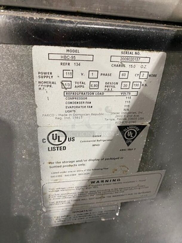 Migali Commercial Bar Back Beer Bottle Cooler! With 3 Sliding Stainless Steel Top Doors! Model: HBC95 SN: 2009020157 115V 1 Phase - Image 7 of 8