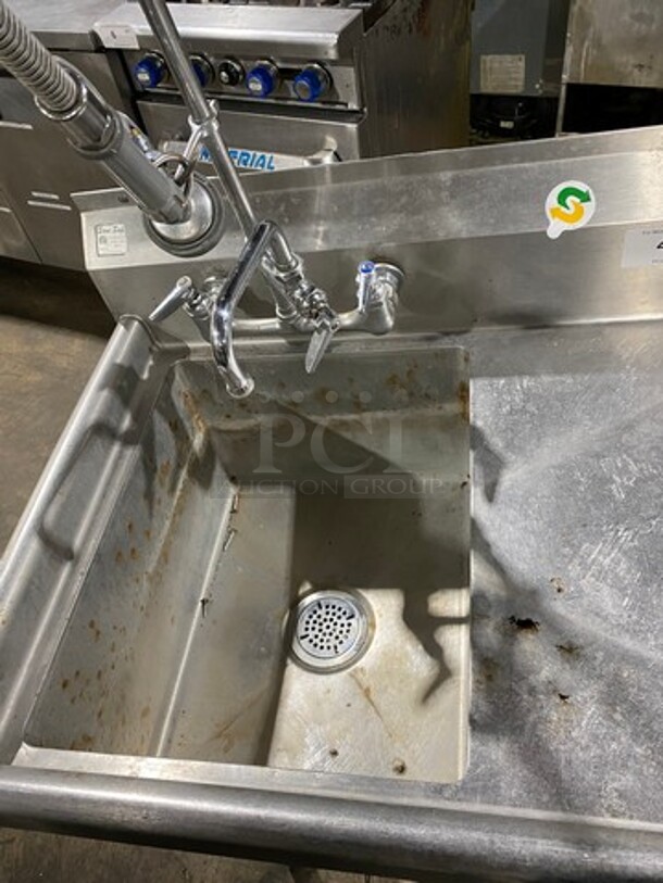 Sani Safe Commercial Single Compartment Dish Washing Sink! With Single Side Drain Board! With Jet Spray Assembly, Faucet And Handles! All Stainless Steel! On Legs! (Measurements Are With Out Jet Spray) - Image 5 of 9