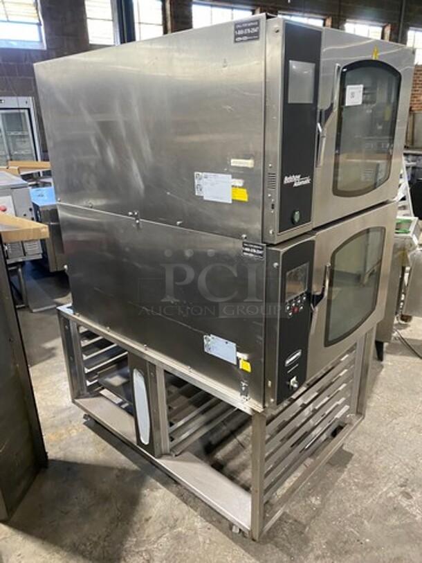 SUPER! Belshaw Adamatic Commercial Electric Powered Double Deck Combi Oven! With View Through Doors! With Pan Racks Underneath! All Stainless Steel! On Casters! 2x Your Bid Makes One Unit! Model: FG189UZ84 SN: 2000003710FA032620 208/220V 60HZ 3 Phase - Image 3 of 9