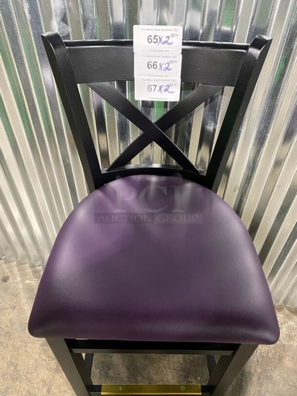 WOW! New! Solid Beech Wood Cross Back Commercial Bar Stool! With Purple Vinyl Seat! 2x Your Bid! - Image 5 of 7