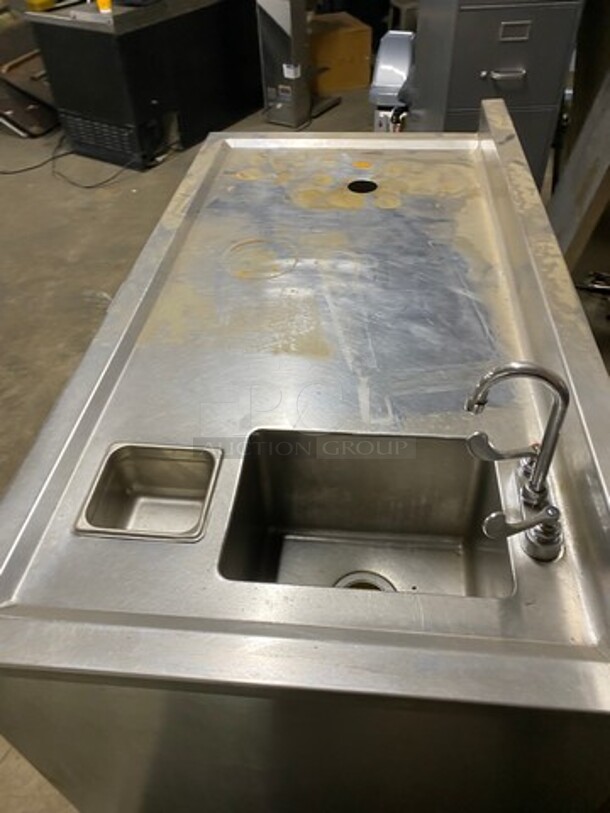All Stainless Steel Commercial Custom-Made Workstation! With Built In Hand Sink! With Faucet And Handles! With Back Splash! With Storage Space Underneath! All Stainless Steel! On Legs! - Image 5 of 8