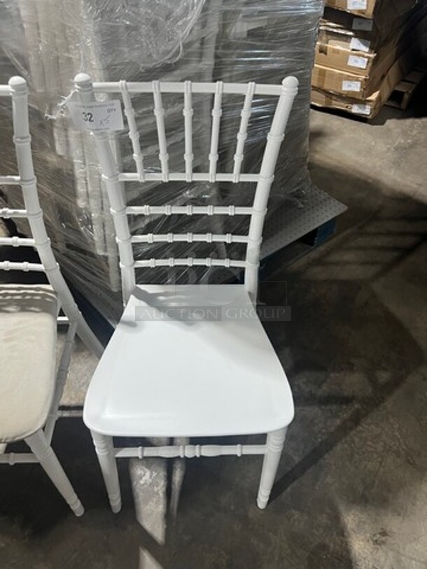 BRAND NEW! White Quality Poly Stackable Dining Chairs! 5 X Your Bid! With Removable Microfiber Seat Cushion! Seat Cushion Comes With Each Chair! 5 X Your Bid! - Image 2 of 8