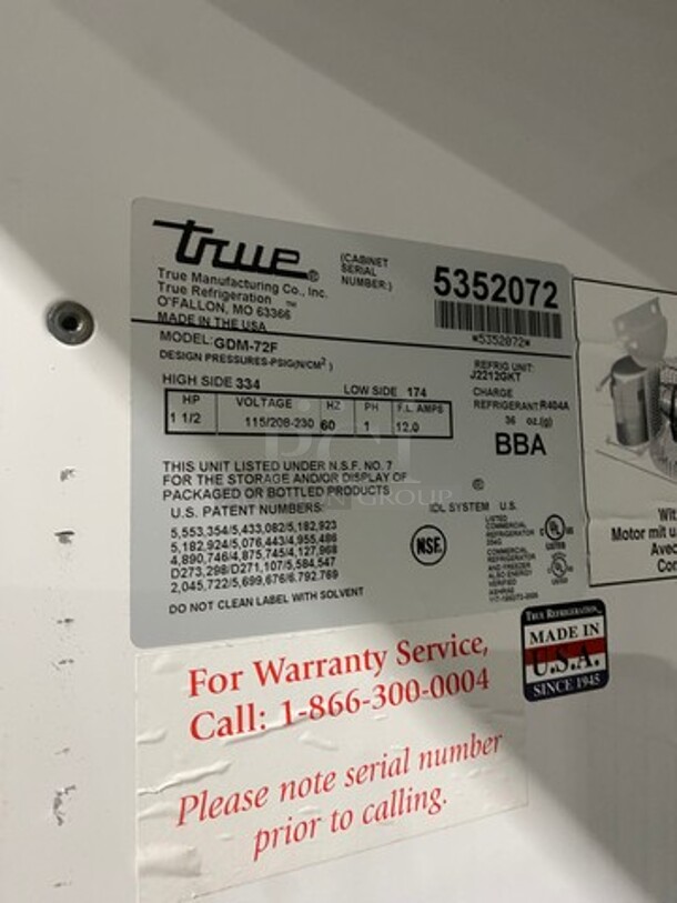 True Commercial 3 Door Reach In Freezer Merchandiser! With View Through Doors! With Poly Coated Racks! Model: GDM72F SN: 5352072 115/208/230V 60HZ 1 Phase - Image 6 of 7
