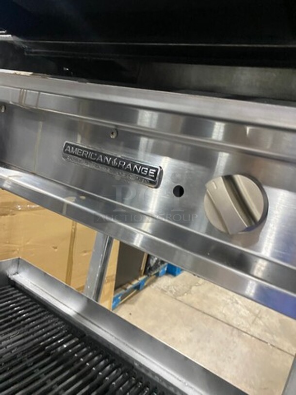 WOW! AMAZING FIND! L & J Commercial Natural Gas Powered Char Broiler Grill! With Back And Side Splashes! On Small Legs! With Overhead Natural Gas Powered American Range Cheese Melter! On Equipment Stand! With Storage Space Underneath! All Stainless Steel! On Legs! - Image 9 of 12