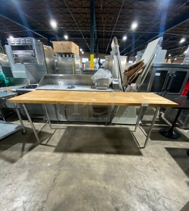 Wow! Heavy Duty Commercial 1.5 Inch Thick Butcher Block/Bakery Prep Table! Stainless Steel Body! On Legs!