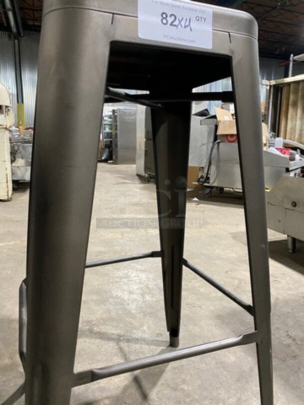  BRAND NEW! Astor Matte Platinum Clear Coated Finish Heavy Duty Metal Bar Height Stools! With Footrest! 4 x Your Bid! - Image 6 of 8