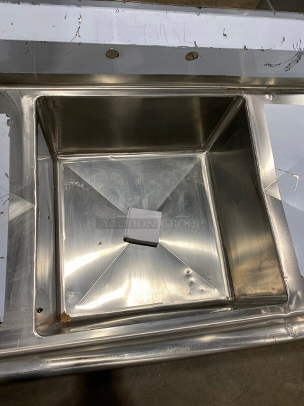 Commercial Single Bay Dish Washing Sink! With Dual Side Drainboards! With Back Splash! All Stainless Steel! - Image 5 of 6