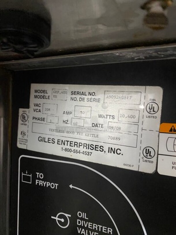 WOW! Giles Electric Powered Heavy Duty Open Fryer! With Automatic Lift And Basket! With Oil Filter System! Model: GEF400 SN: A909240817 208V 60HZ 3 Phase - Image 8 of 9