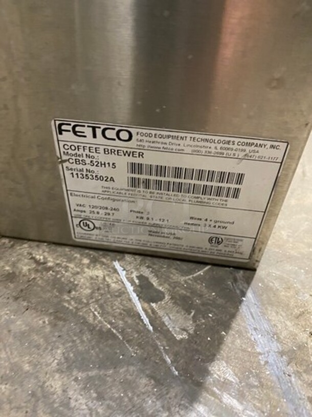 Fetco Commercial Countertop Dual Side Coffee Brewer! All Stainless Steel! Model: CBS52H15 SN: 11353502A 120/208/240V 3 Phase - Image 5 of 9