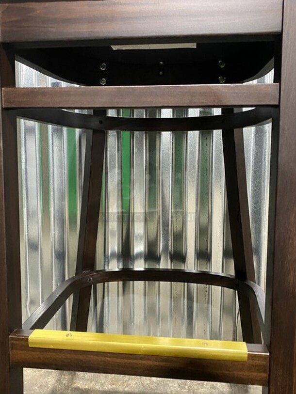 NICE! BRAND NEW!  Square Back Walnut Solid Wood Restaurant Bar Stool With Black Vinyl Seat! 2x Your Bid! - Image 7 of 7