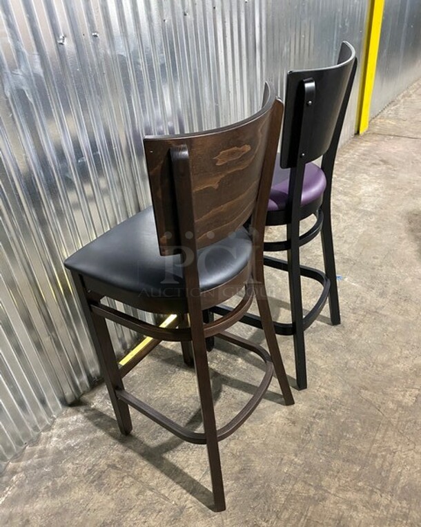 NICE! BRAND NEW!  Square Back Solid Wood Restaurant Bar Stool With vinyl Seats! 2x Your Bid! - Image 4 of 10