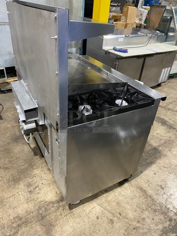WOW! Vulcan Commercial Natural Gas Powered Flat Top Griddle With 2 Burner! Flat Griddle Has Side Splashes! With Raised Back Splash And Salamander Shelf! With Oven Underneath! All Stainless Steel! On Casters! Model: 48C2B36GN SN: 650094075 - Image 4 of 11