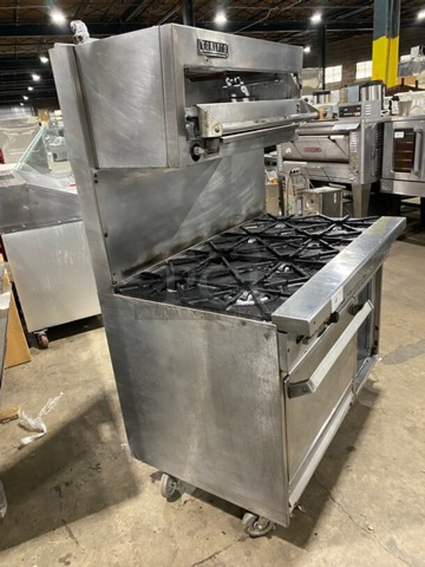 Garland Commercial Gas Powered 8 Burner Stove! With Raised Back Splash And Salamander! With Oven Underneath! All Stainless Steel! On Casters! - Image 2 of 12