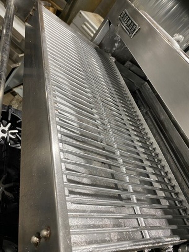 Garland Commercial Gas Powered 8 Burner Stove! With Raised Back Splash And Salamander! With Oven Underneath! All Stainless Steel! On Casters! - Image 8 of 12