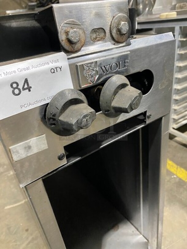 Wolf Commercial Natural Gas Powered 2 Burner Range! With Storage Space Underneath! All Stainless Steel! On Casters! Model: FB12 - Image 8 of 11