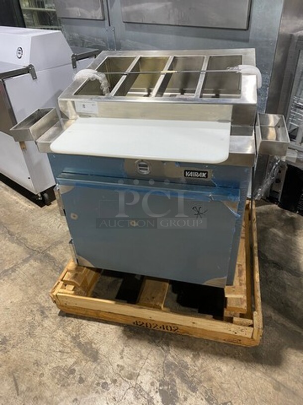 FAB! NEW! SCRATCH-N-DENT! 2013 Kairak Commercial Refrigerated Prep Table! With Dual Side Utensil Holders! With Single Door Storage Space Underneath! Poly Coated Racks! All Stainless Steel! Model: KRP32S SN: K25732K12 115V 60HZ 1 Phase