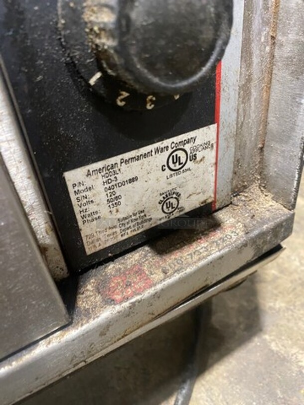 APW Wyott Commercial Countertop Electric Powered 3 Drawer Warmer! Solid Stainless Steel! On small Legs! Model: HD3 SN: 0401D01889 120V 60HZ 1 Phase - Image 8 of 9