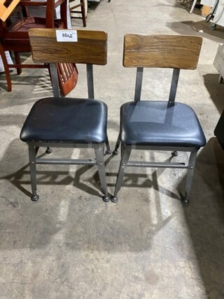Brand New! Hudson Metal Frame Dining Chairs! With Walnut Back And Black Cushioned Seat! 