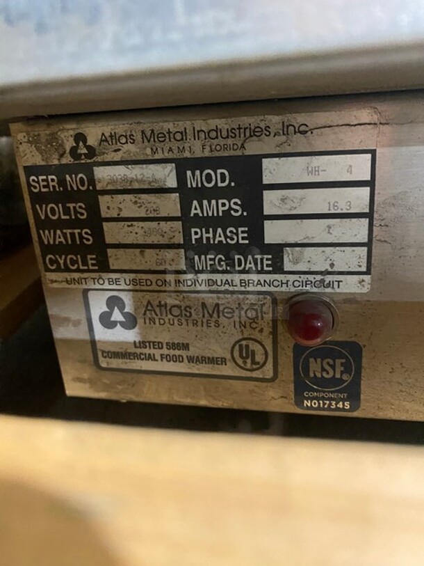 BRAND NEW! IN THE CRATE! Atlas Metal Commercial Hot Food Well Unit! All Stainless Steel! 208V 1 Phase! Model: WH-4 SN: 3038-12-A! - Image 5 of 6