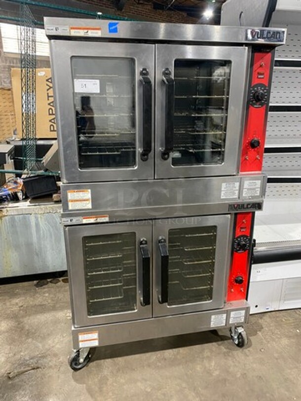NICE! Vulcan Commercial Electric Powered Double Deck Convection Oven! With View Through Doors! Metal Oven Racks! All Stainless Steel! On Casters! 2x Your Bid Makes One Unit! Model: VC4ED SN: 481871349 480V 60HZ 1/3 Phase