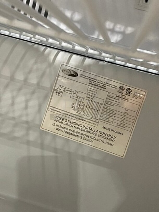 NEW! OUT OF THE BOX! SCRATCH-N-DENT! Whynter Commercial Single Door 10.6 cu. ft. Reach In Cooler Merchandiser! With View Through Door! With Poly Coated Racks!  Model: CBM1060XLW 115V - Image 8 of 9