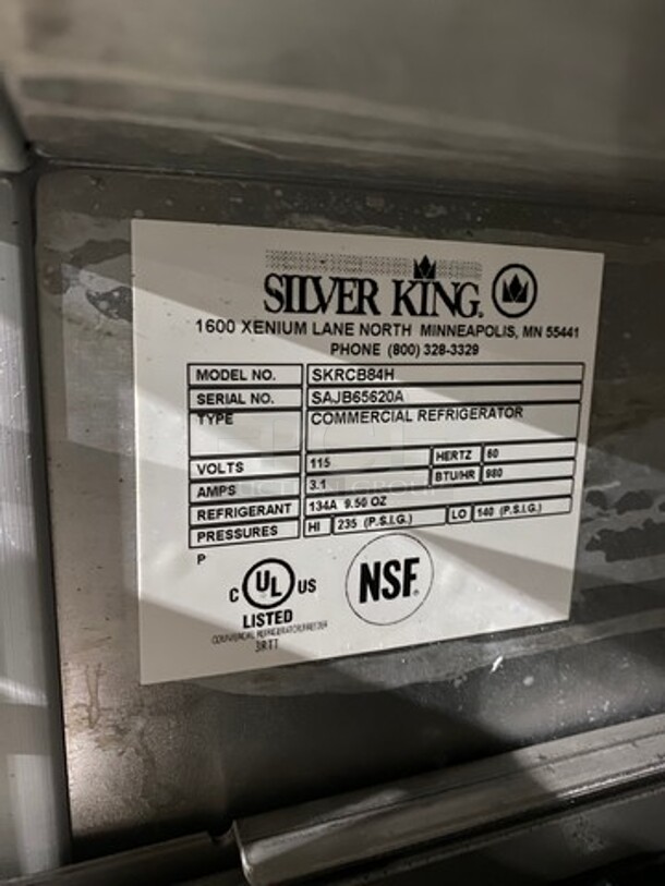 Silver King Commercial Refrigerated Chef Base! With 4 Drawer Storage Space! All Stainless Steel! On Casters! Model: SKRCB84H SN: SAJB65620A 115V 60HZ 1 Phase - Image 7 of 8
