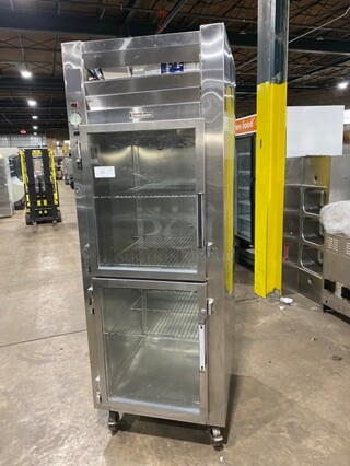 Traulsen Stainless Steel Commercial 2 Half Size Reach In Cooler Merchandiser w/ Metal Racks on Commercial Casters!
