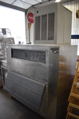 Scotsman Model FME1200AE-3A Stainless Steel Commercial Ice Machine Head on Follett Stainless Steel Commercial Ice Bin. 208/230 Volts, 3 Phase. 60x40x87