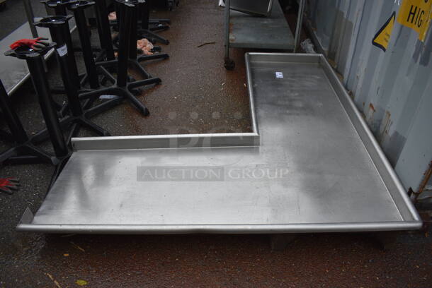 Stainless Steel L Shaped Left Side Dishwasher Table. No Legs. 70x75x8