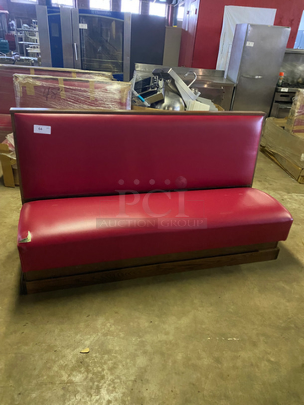 NEW! Single Sided Red Cushioned Booth Seat! With Wooden Outline! Perfect For Up Against The Wall! Can Be Connected To Any Of The Booths LIsted! - Image 1 of 8