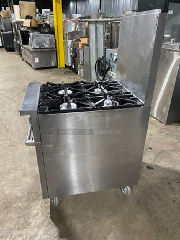 Commercial Natural Gas Powered 4 Burner Stove! With Raised Back Splash! With Oven Underneath! Stainless Steel Body! On Casters! - Image 3 of 10