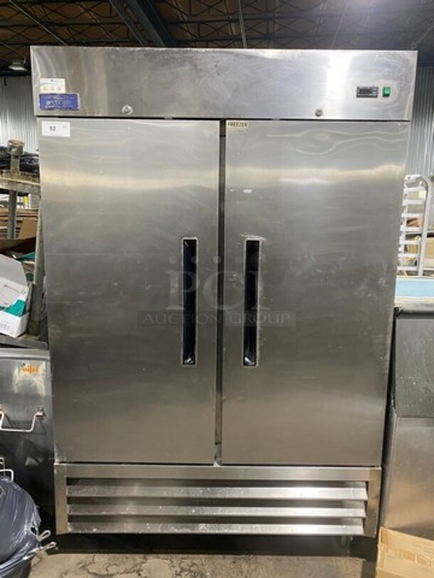 Artic Air Commercial 2 Door Reach In Freezer! With Poly Coated Racks! All Stainless Steel! On Casters! WORKING WHEN REMOVED! Model: AF49 SN: 6049705 115V
