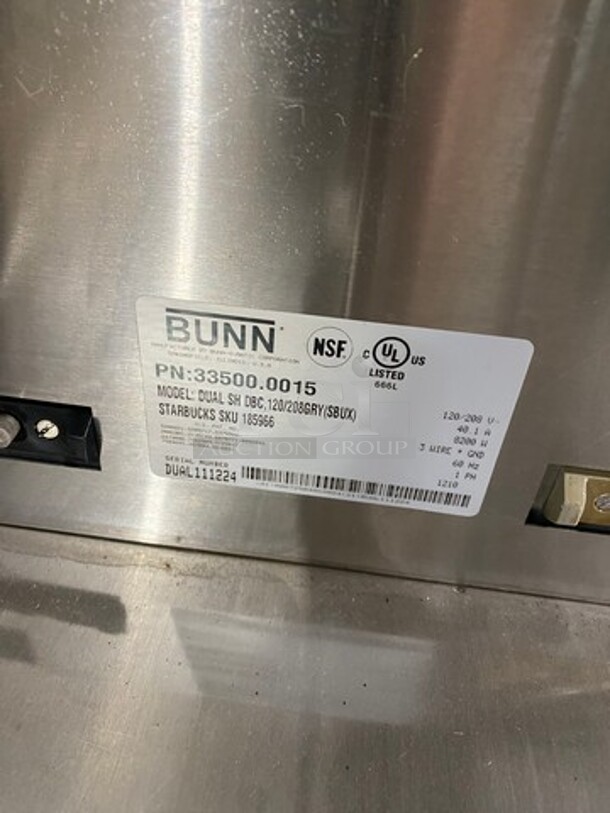 Bunn Commercial Countertop Dual Coffee Brewing Machine! All Stainless Steel! On Small Legs! Model: DUALSHDBC SN: DUAL111224 120/208V 60HZ 1 Phase - Image 7 of 7