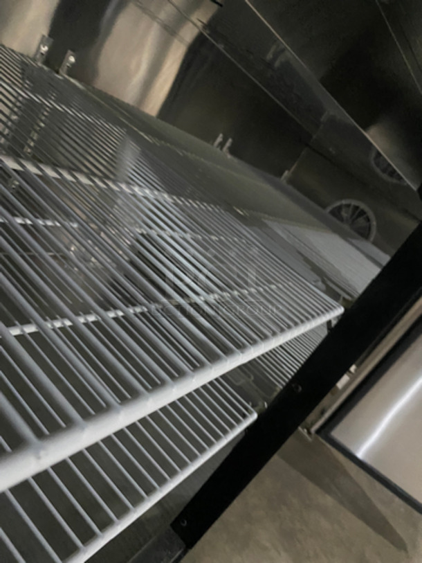 WoW! NEVER USED! All Stainless Steel Commercial Refrigerated Pizza Prep Table! With Commercial Cutting Board! With 3 Door Underneath Storage Space! With Poly Coated Racks! All Stainless Steel! On Casters! Model: LPP93 SN: LPP9312120584001 115V 60HZ 1 Phase - Image 7 of 11