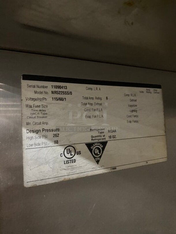 Norlake Commercial 2 Door Reach In Cooler! With Poly Coated Racks! All Stainless Steel! On Casters! Model: NR522SSS SN: 11090413 115V 60HZ 1 Phase  - Image 7 of 8