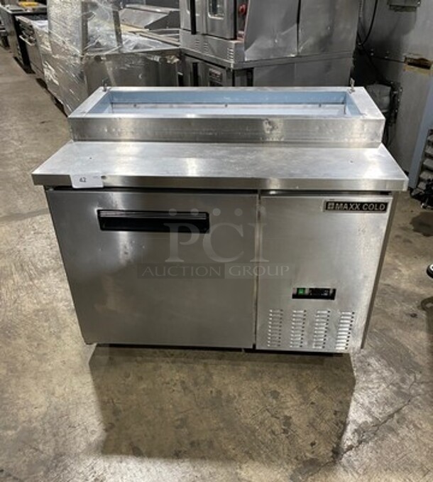 Maxx Cold Commercial Refrigerated Pizza Prep Table! With Single Door Storage Space! All Stainless Steel! On Casters! Model: MXCPP50 SN: 6023925 115V 60HZ 1 Phase