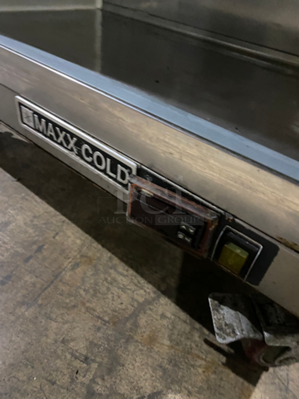 Maxx Cold Commercial Refrigerated Sandwich Prep Table! With Commercial Cutting Board! Single Door Storage Space Underneath! All Stainless Steel! On Casters! - Image 6 of 9