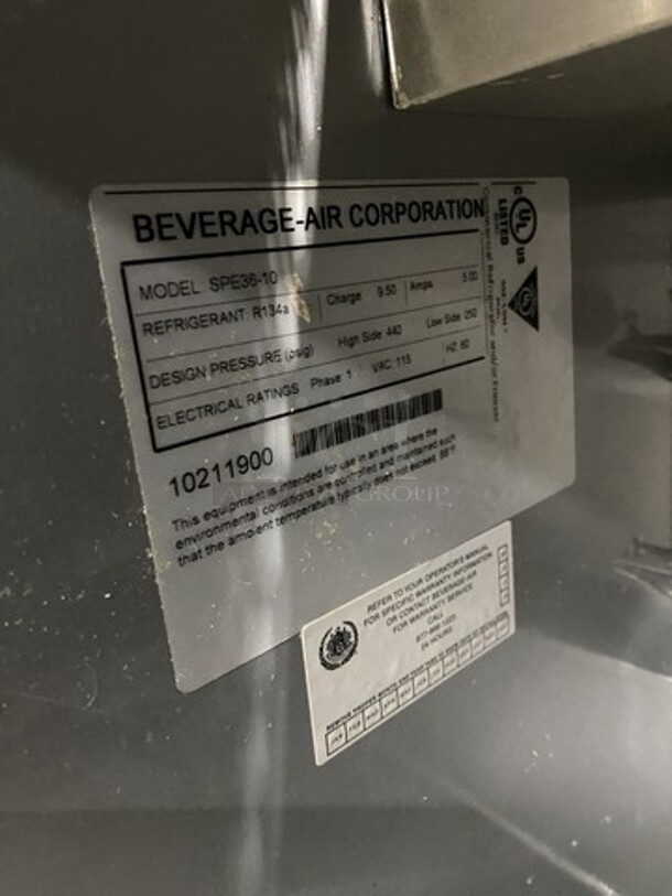 Beverage Air 36 Inch Sandwich Prep Table! Model SPE3610 Serial 10211900! 115V 1 Phase! On Casters!  - Image 7 of 9