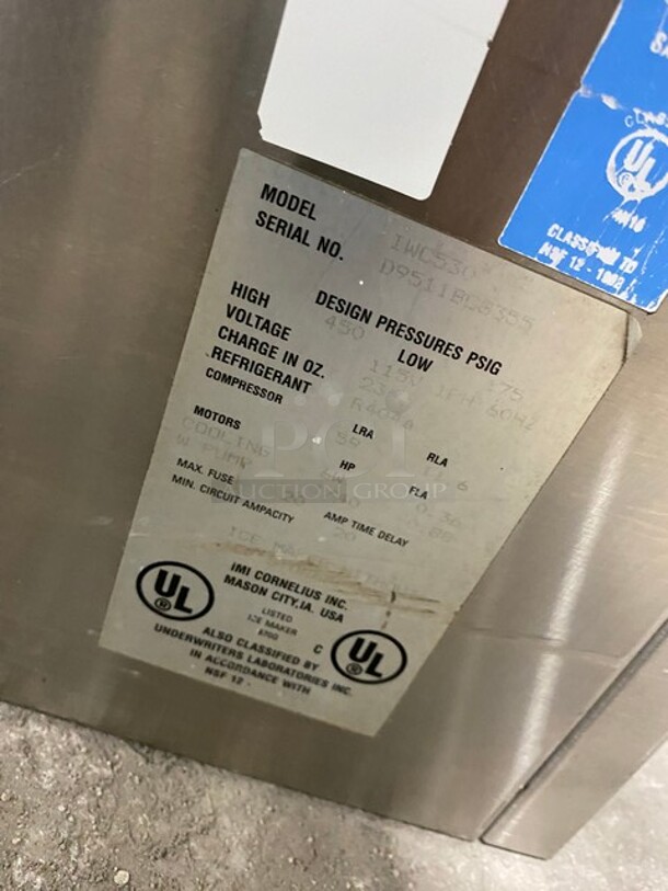 Cornelius Stainless Steel Commercial Ice Maker Head! MODEL IWC530 SN: D9511BC8355 115V 1PH - Image 5 of 7