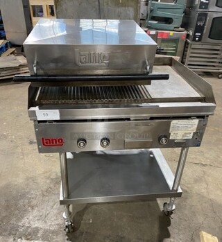 Lang Natural Gas Powered Groove Panini Style Grill/Flat Griddle Combo! With Underneath Storage Space! All Stainless Steel! On Casters!