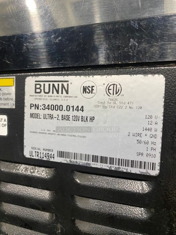 Bunn Commercial Countertop 2 Flavor Slushie/ Frozen Beverage Dispenser! Model: ULTRA2 SN: ULTR114944 120V 60HZ 1 Phase - Image 4 of 9