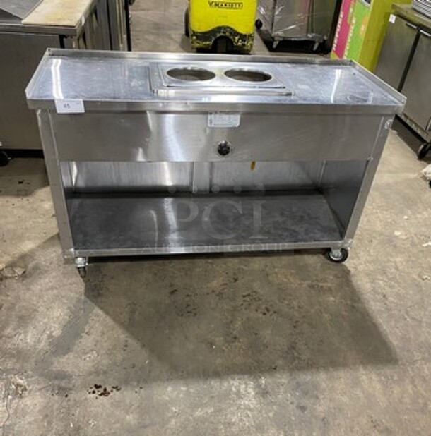 WIN Commercial Heated Food/ Soup Serving Steam Table Station! With Round Pan Adapter! With Storage Space Underneath! All Stainless Steel! On Casters! Model: WBHT100 SN: N0JA72125 208V 60HZ 1 Phase