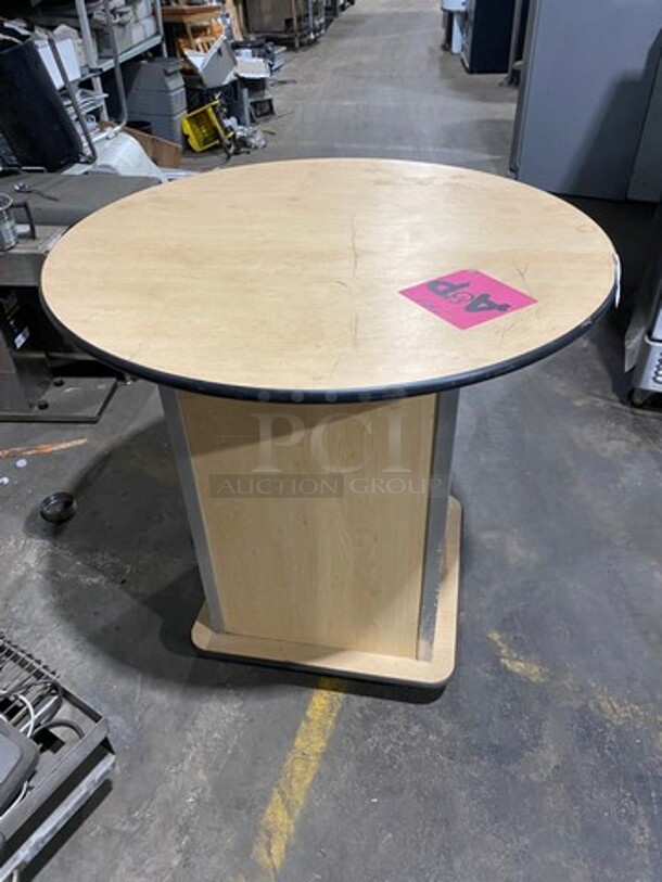Wooden Work Top Table! With Podium Style Base! On Casters! - Image 2 of 5