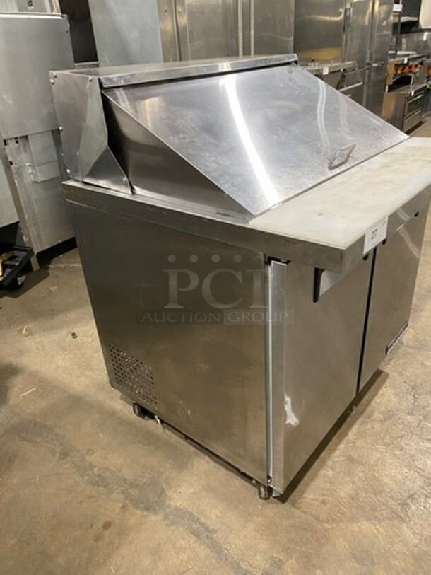 Universal Coolers Commercial Refrigerated Sandwich Prep Table! With 2 Door Storage Space Underneath! With Poly Coated Rack! All Stainless Steel! On Casters! Model: SC36BMI SN: 6733424419111105 115V - Image 2 of 10