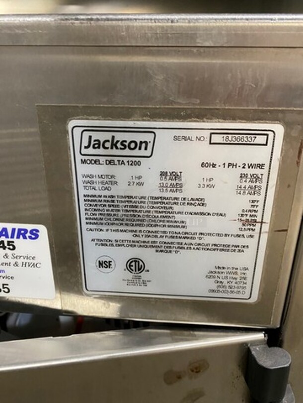 LATE MODEL! JACKSON Carousel Style Underbar Glass Washer! On Legs! Model DELTA 1200 Serial 18J366337 208V/60Hz/1 Phase - Image 7 of 8