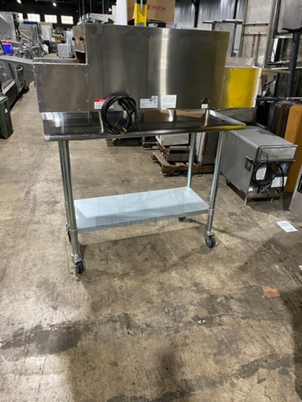 AMAZING! LATE MODEL! Vollrath Commercial Countertop Electric Powered Conveyor Pizza/ Baking Oven! On Legs! On Equipment Stand! With Storage Space Underneath! All Stainless Steel! On Casters! Model: JPO18 SN: L06001389542001 240V! WORKING WHEN REMOVED! - Image 4 of 10