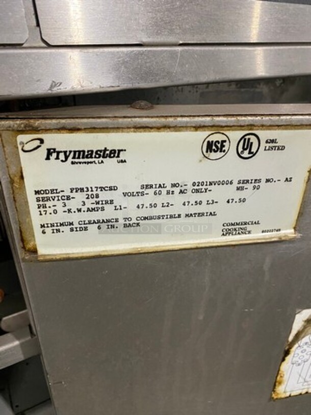 Frymaster Commercial Electric Powered 3 Bay Deep Fat Fryers! All Stainless Steel! On Casters! Model: FPH317TCSD SN: 0201NV0006 208V 60HZ 3 Phase - Image 9 of 10